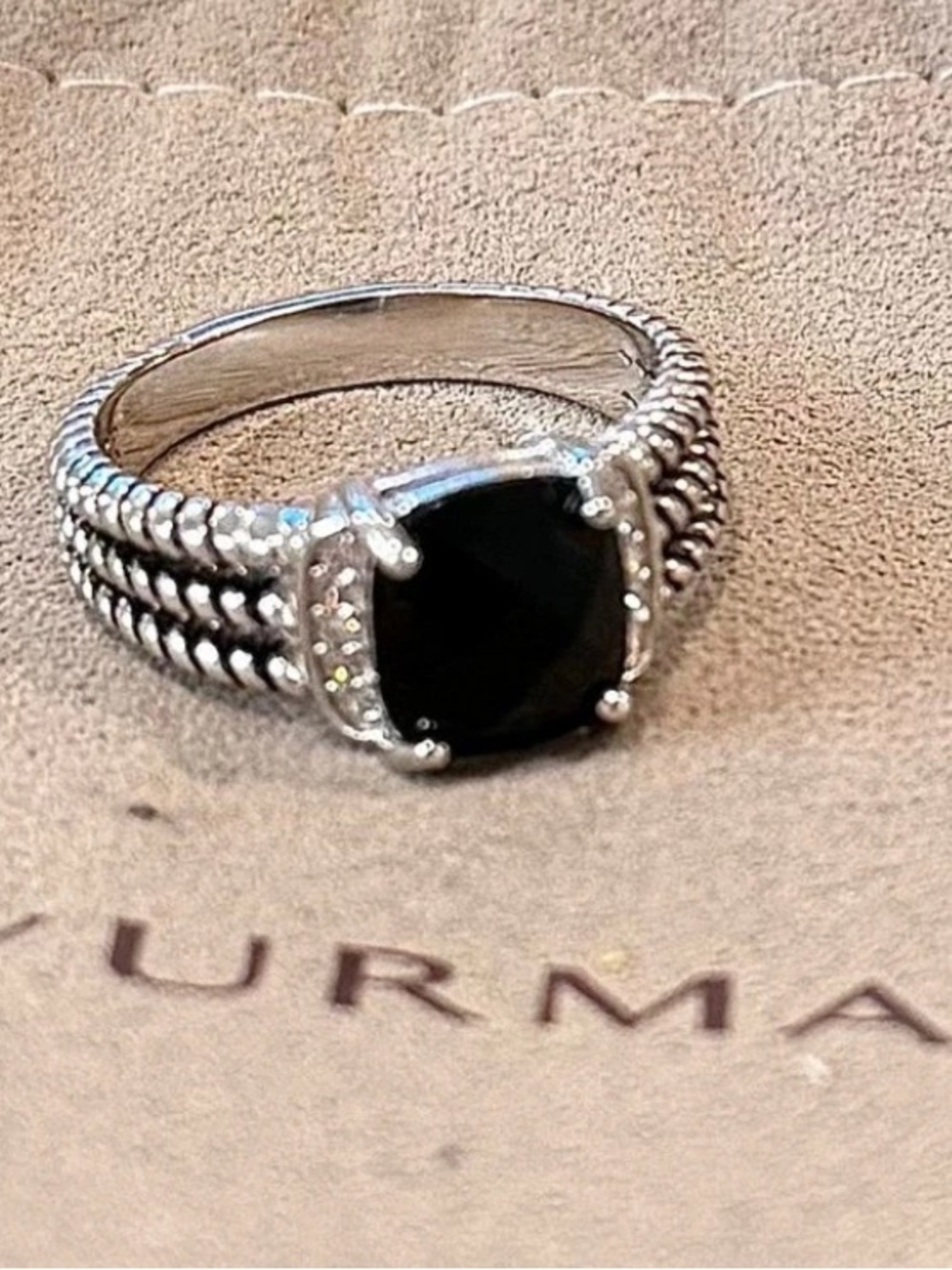 David Yurman Sterling Silver Black Onyx & Diamond Wheaton Ring Size 8